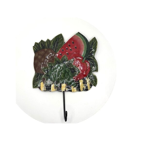 Vintage Metal Wall Hooks With Floral & Fruit Designs - Set Of 2 - Picture 7 of 11